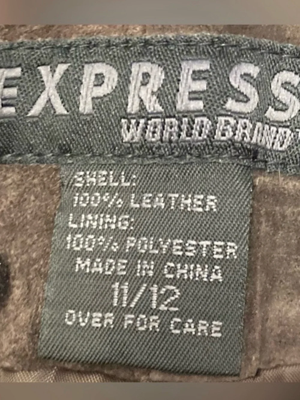 Express World Brand Brown Suede Leather pencil Skirt lined Size 11/12